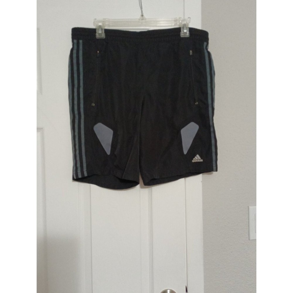 Men's Adidas Black/Gray 3 Stripe Active Workout Shorts W Drawstring Small